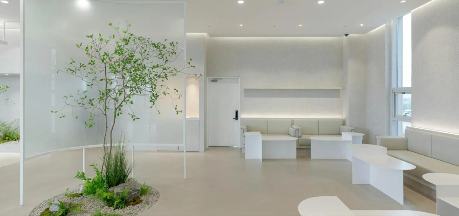 Calm, bright med spa lounge